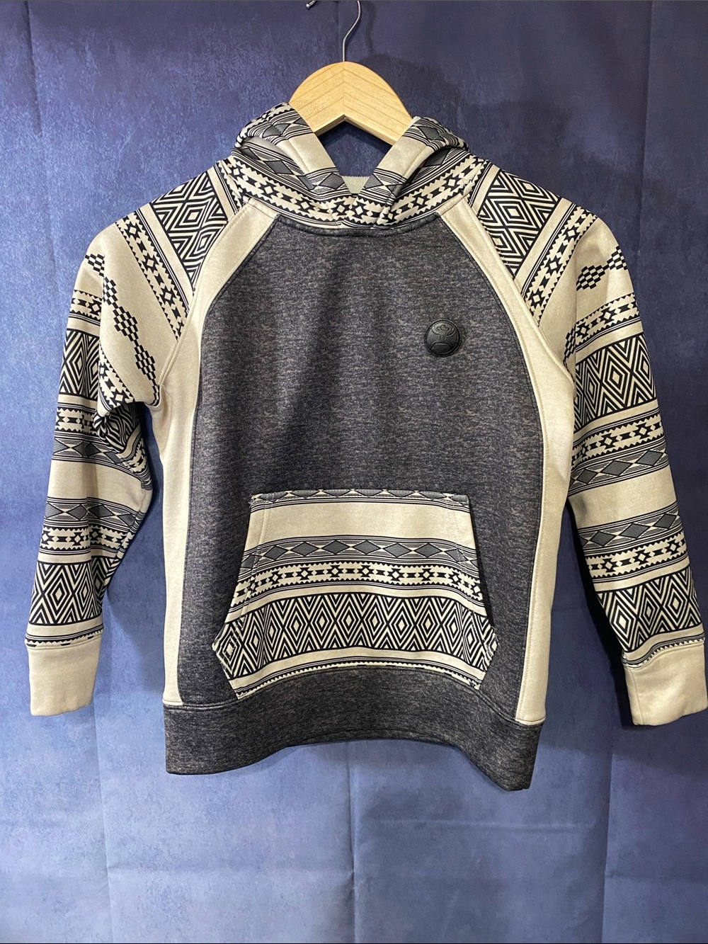 Hooey Black & Cream Hooded Pullover with Geometric Trim